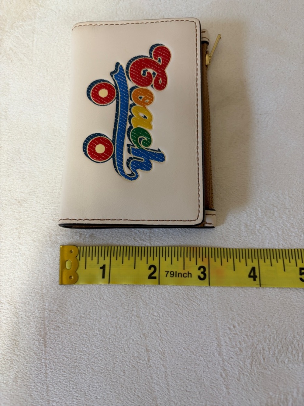 Coach Cream Leather Card Case with Rainbow Skate Logo - Picture 7 of 16